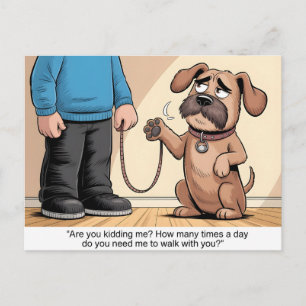 Grumpy Brown Dog Funny Walking Cartoon Postcard