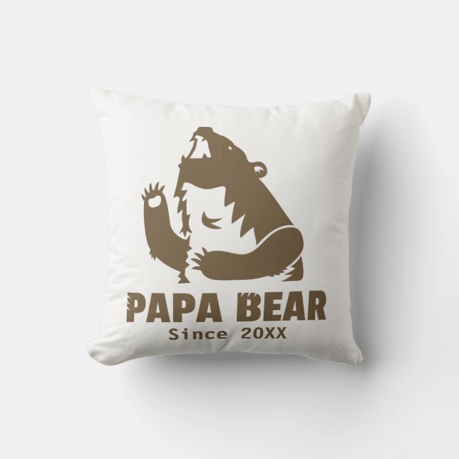 Grumpy Brown Papa Bear Year of Fatherhood Cushion (Front)