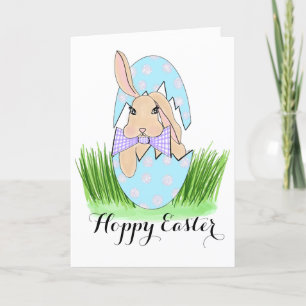 Grumpy Bunny Inside a Blue Egg Holiday Card