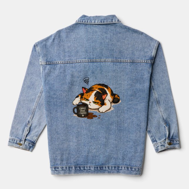 Grumpy Calico Cat - Coffee spoke Denim Jacket (Back)