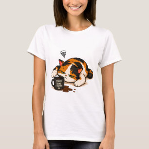 Grumpy Calico Cat - Coffee spoke T-Shirt