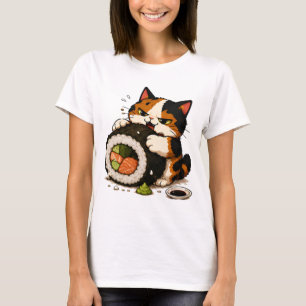 Grumpy Calico Cat Sushi Lover  T-Shirt
