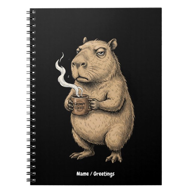 Grumpy Capybara Coffee Vintage Ink Sketch  Notebook (Front)