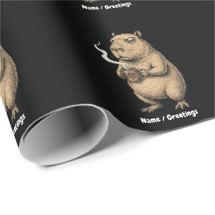 Grumpy Capybara Coffee Vintage Ink Sketch Wrapping Paper