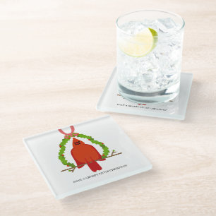 Grumpy Cardinal Christmas Glass Coaster