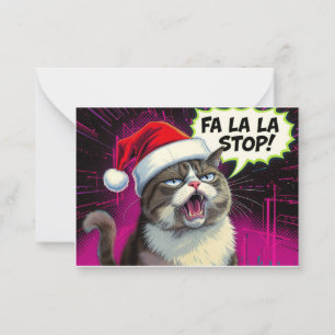 Grumpy Caroling Cat Card