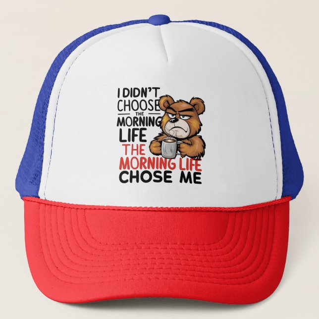 Grumpy Cartoon Bear Trucker Hat (Front)