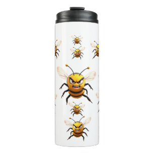 Grumpy Cartoon Bees Illustration Thermal Tumbler