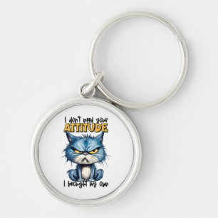 Grumpy Cat Attitute Funny Animal Sarcastic Saying Key Ring