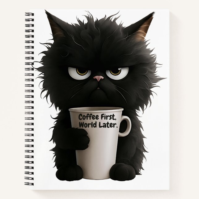 Grumpy Cat Coffee Mood T-Shirt Funny Black Fluffy  Notebook (Front)