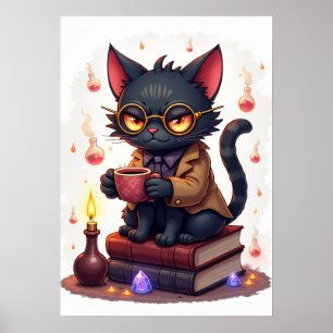 Grumpy Cat Dark Academia Reader Bookworm Gothic Li Poster