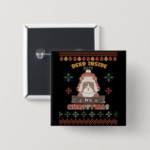 Grumpy Cat Dead Inside   Ugly Christmas 15 Cm Square Badge