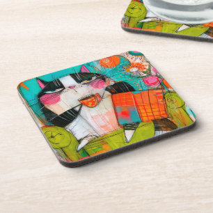 Grumpy Cat Drinking Coffee In Armchair Coaster