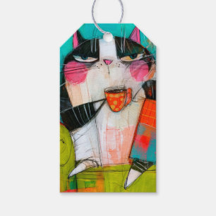 Grumpy Cat Drinking Coffee In Armchair Gift Tags