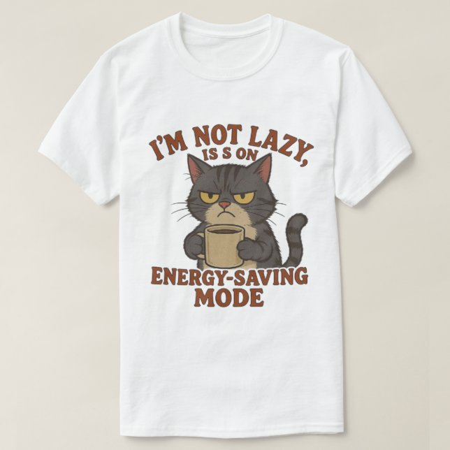 Grumpy Cat “Energy-Saving Mode” Funny Quote Design T-Shirt (Design Front)