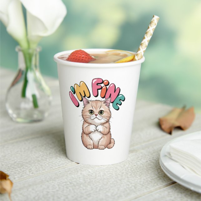 Grumpy Cat "I'm Fine" Funny Cartoon Shirt Paper Cups (Insitu)