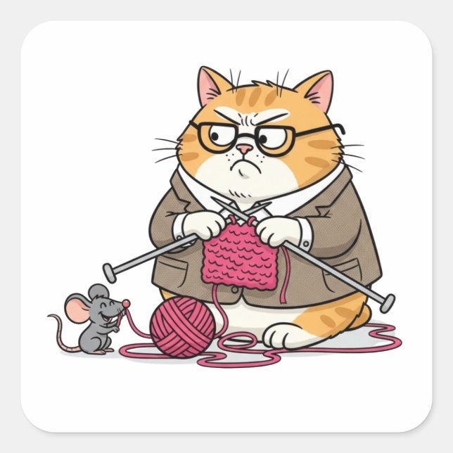 Grumpy Cat Knitting Funny Cartoon Sticker (Front)