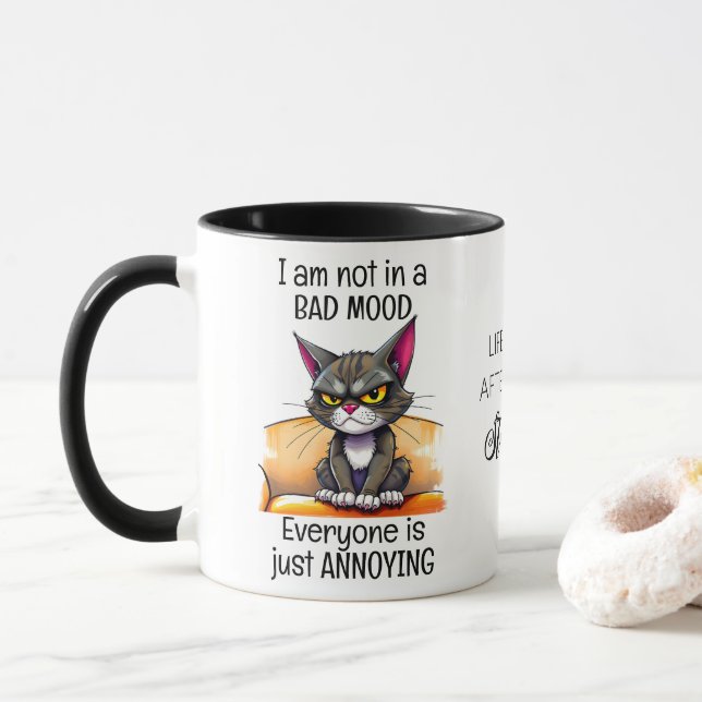 Grumpy Cat Life Begins After Coffee Funny Quote  Mug (With Donut)