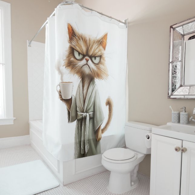 Grumpy Cat Needs Coffee Shower Curtain (In Situ)