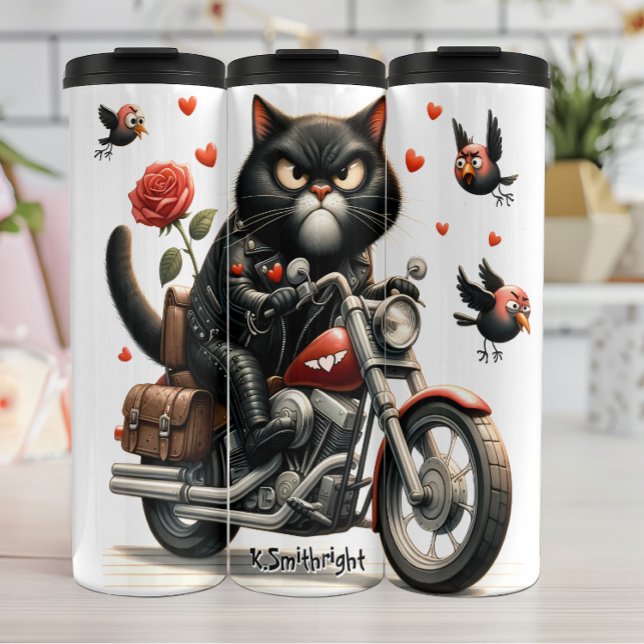 Grumpy Cat on a Motorcycle Thermal Tumbler (Creator Uploaded)