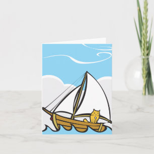 Grumpy Cat on a Sailboat Funny Nautical Cartoon Card