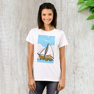 Grumpy Cat on a Sailboat Funny Nautical Cartoon  T-Shirt