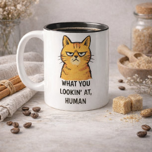 Grumpy Cat –“What You Lookin’ At, Human” Funny Two-Tone Coffee Mug