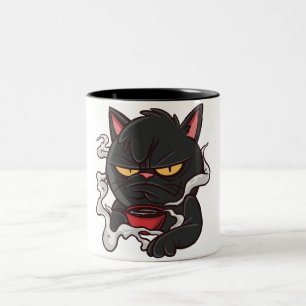 Grumpy Cat with Coffee Two-Tone Coffee Mug