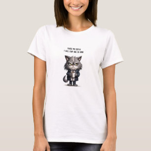 Grumpy cat with cup of coffee T-Shirt