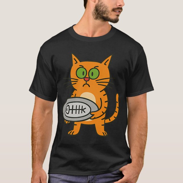 Grumpy Cat with Fishbone â€“ Funny Cartoon Charact T-Shirt (Front)