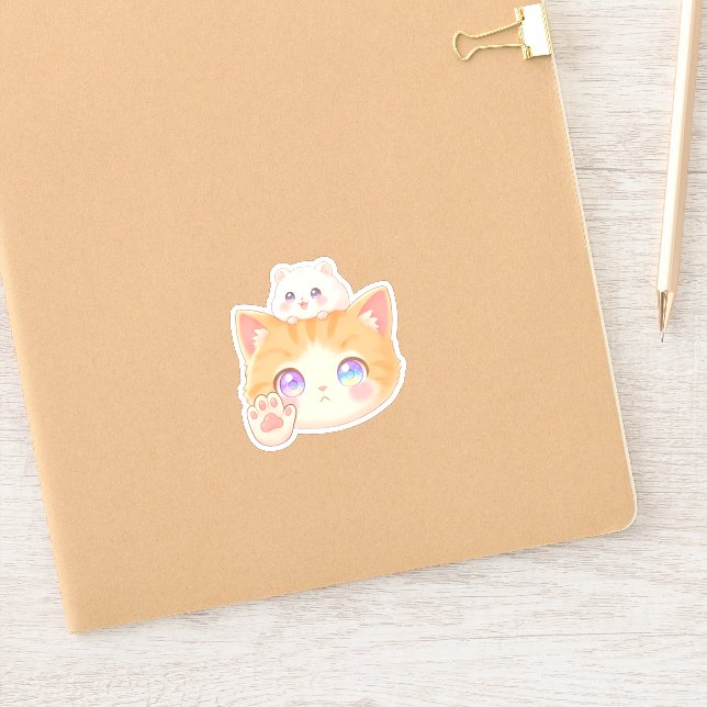 Grumpy Cat with Hamster on Head - NO Sign Sticker (Notebook)
