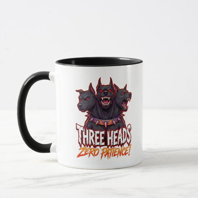 Grumpy Cerberus Three Heads Zero Patience Humor Mug (Left)