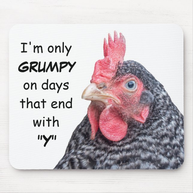 Grumpy Chicken Funny Frowning Hen Photo Mouse Pad (Front)