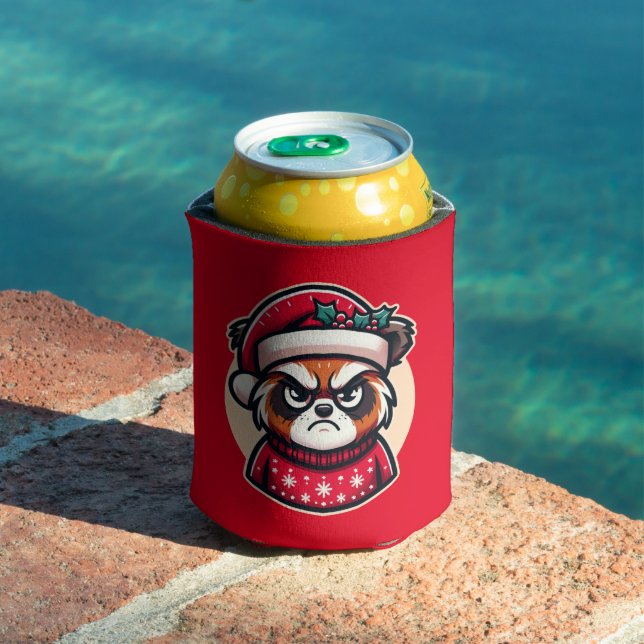Grumpy Christmas Cat - Funny Festive Holiday Mood  Can Cooler (In Situ Pool)