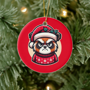 Grumpy Christmas Cat - Funny Festive Holiday Mood  Ceramic Ornament