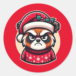 Grumpy Christmas Cat - Funny Festive Holiday Mood Classic Round Sticker