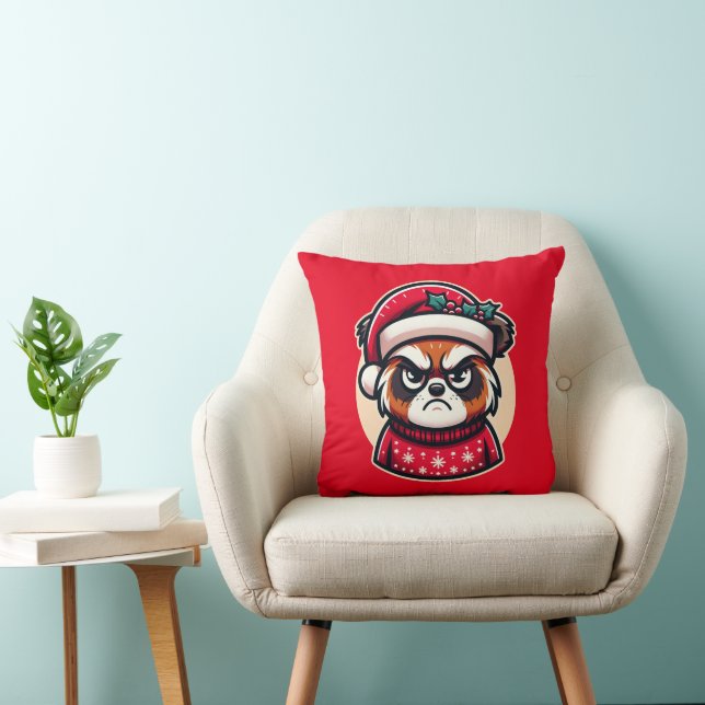 Grumpy Christmas Cat - Funny Festive Holiday Mood  Cushion (Chair)