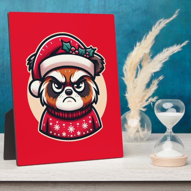 Grumpy Christmas Cat - Funny Festive Holiday Mood  Plaque (Side)