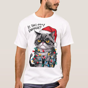 Grumpy Christmas Cat Jolly Enough Funny Holiday T-Shirt