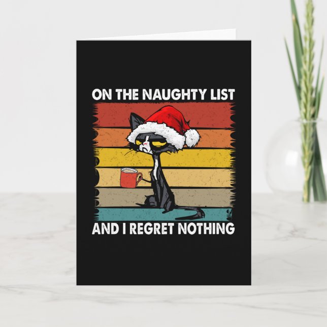 Grumpy Christmas Cat on the Naughty List Holiday Card (Front)
