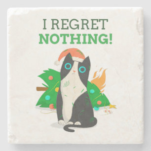 Grumpy Christmas Cat Stone Coaster