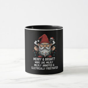 Grumpy Christmas Gnome Tangled Lights Black Cat  Mug