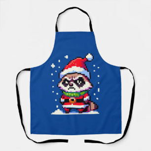 Grumpy Christmas Raccoon - Funny Pixel Art Holiday Apron