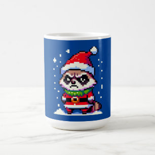Grumpy Christmas Raccoon - Funny Pixel Art Holiday Coffee Mug