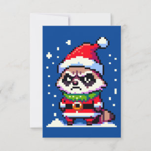 Grumpy Christmas Raccoon - Funny Pixel Art Holiday Invitation