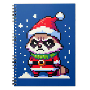 Grumpy Christmas Raccoon - Funny Pixel Art Holiday Notebook