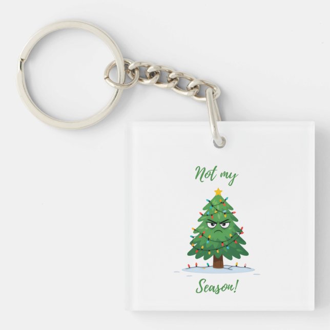 Grumpy Christmas Tree Cartoon – Funny "Not My Seas Key Ring (Front)