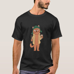 Grumpy Coffee Cat Illustration Funny Morning Mood T-Shirt
