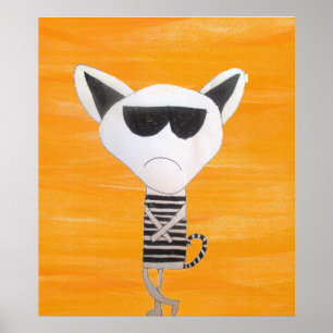 Grumpy cool cat with sunglasses art poster