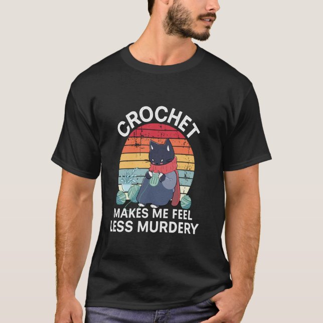 Grumpy Crochet Cat Funny Knitting Yarn Lovers Croc T-Shirt (Front)